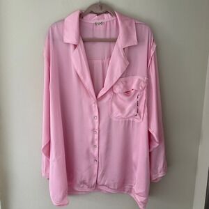 Intimately Free People Pink Satin Mon Amour Button Down Pajama Top XL